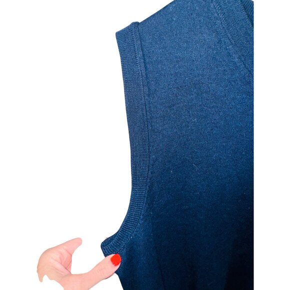 Turnbury Navy Blue V-Neck Sleeveless Sweater Vest 100% Extra Fine Merino Wool L - Picture 5 of 6